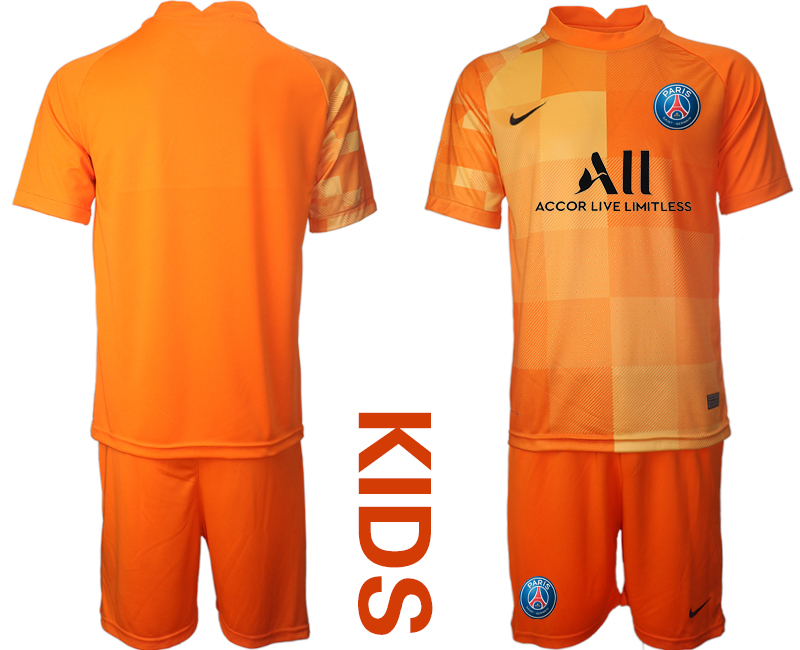 Youth 2021-2022 Club Paris St German orange red goalkeeper blank Soccer Jersey->youth soccer jersey->Youth Jersey